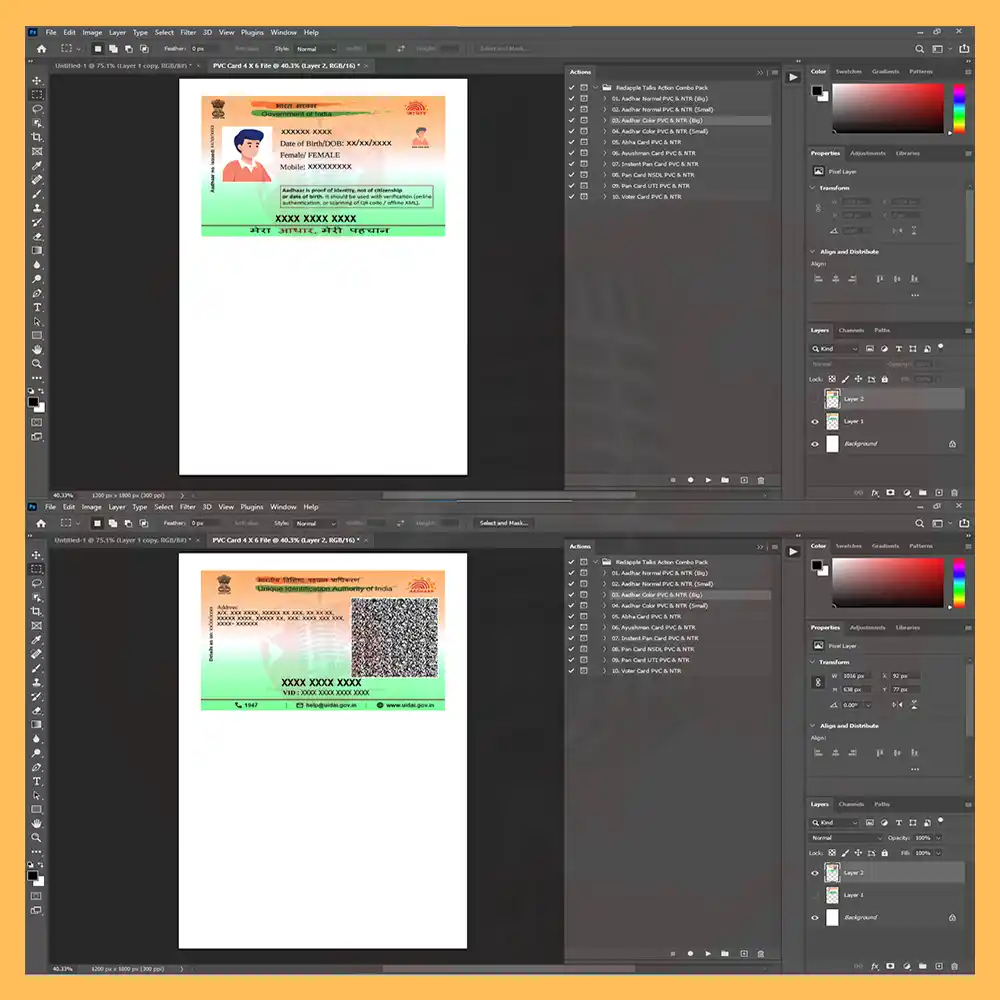 Color Aadhar Card 4X6 Front & Back New