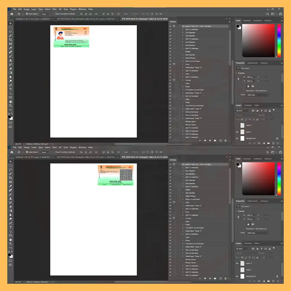 Color Aadhar Card A4 Front & Back New